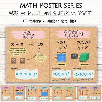 Preview of Math Posters - Add Multiply Subtract and Divide Terms, Like Terms