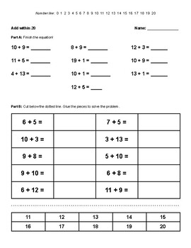 Add within 20 Worksheet by elucas | TPT