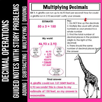 Preview of Decimal Notes | Decimal Operations | Add Subtract Multiply Divide Decimals Notes