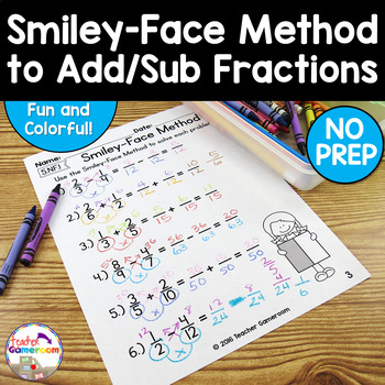 Preview of Adding Subtract Fractions with Unlike Denominators using the Smiley-Face Method