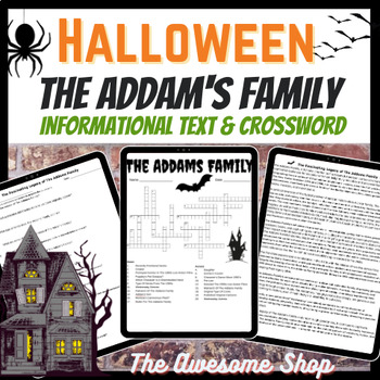 Preview of Addams Family History Comprehension W/ Crossword for High School Halloween Fun!