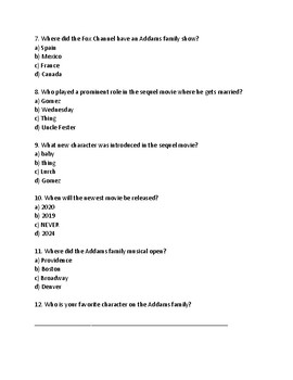 Addams Family Lesson Overview Review Article with questions word search