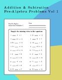 Addiction And Subtration Pre-algebra Easy Problem Vol 1