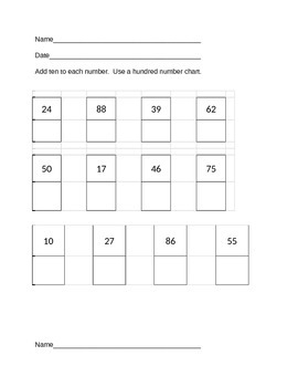 Preview of Adding 10 Using a Hundred Number Chart