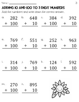 Adding 10 and 100 to 3 Digit Numbers Worksheets - Farm Theme | TpT