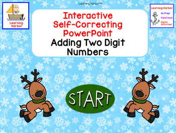 Preview of Adding 2 Digit Numbers Reindeer Theme Interactive Self-Correcting PowerPoint