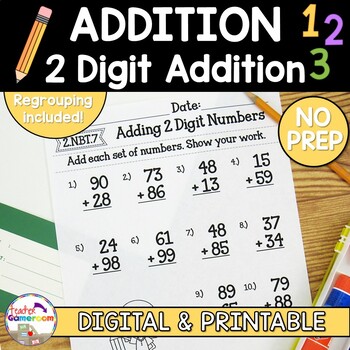 adding 2 digit numbers worksheets by teacher gameroom tpt