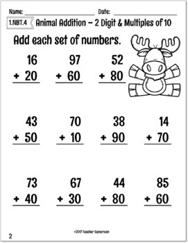 Adding 2 Digit and Multiples of 10 Worksheet by Teacher Gameroom