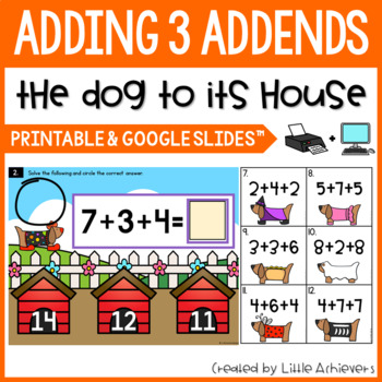 Preview of Adding 3 Addends - Addition Within 20 Task Cards and Google Slides™