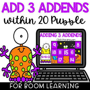 Preview of Adding 3 Addends Hidden Picture Game First Grade Math Boom Cards