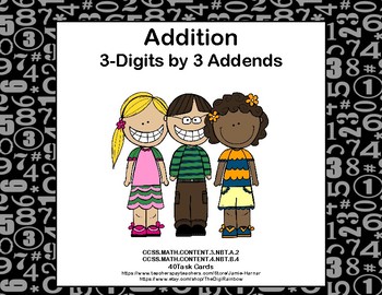 Preview of Adding 3-Digit Numbers With 3 Addends-40 Task Cards-Grades 3-4