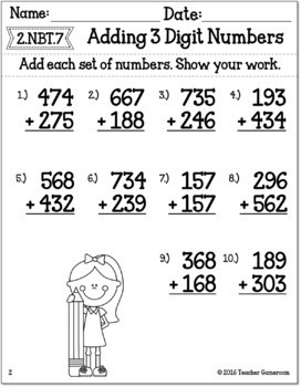adding 3 digit numbers worksheets by teacher gameroom tpt