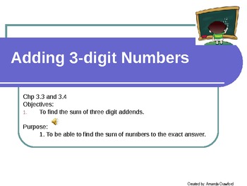 Preview of Adding 3 Digit Numbers with Base 10 and Columns