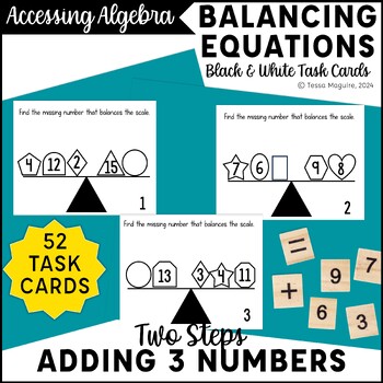 Preview of Adding 3 Numbers Addition within 20 Multi-Step Balance Equations Task Cards