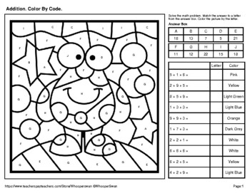 Adding 3 Numbers Color By Code Coloring Pages Outer Space By Whooperswan