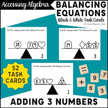 Preview of Adding 3 Numbers First Grade Addition within 20 Balancing Equations Task Cards