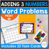 Adding 3 Numbers Word Problem Task Cards | Math Activity | Scoot
