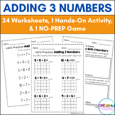 Adding 3 Numbers - Worksheets, Hands-On Activity, and NO-P