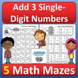 Adding 3 One-Digit Numbers Math Mazes Addition Puzzles Wor