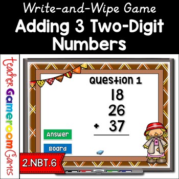Preview of Adding 3 Two Digit Numbers Fall Powerpoint Game