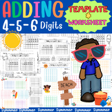 Adding 4-5-6 digits summer  Template and worksheet color and bw