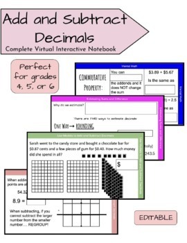 Preview of Adding And Subtracting Decimals - Virtual & Printable Interactive Notebook