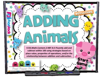 Preview of Adding Animals Smart Board Game (CCSS.2.NBT.B.5)