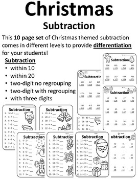 Subtracting Christmas Subtraction Worksheets Christmas Math Subtraction ...