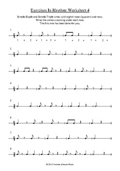 Adding Counting - 5 Rhythm Worksheets by Yvonne Johnson Music | TPT