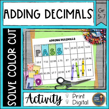 Preview of Adding Decimals by Decimals Math Activity - Color by Code, Cut & Paste Worksheet