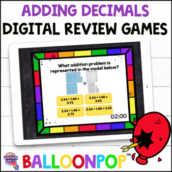 Preview of 5th Grade Adding Decimals Digital Math Review Games BalloonPop™