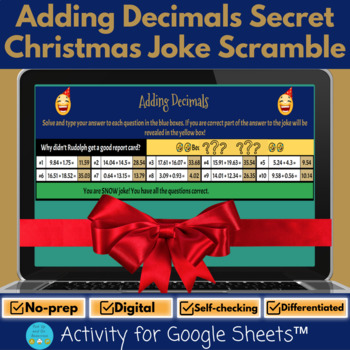 Preview of Adding Decimals Christmas Math Joke Scramble Digital Self-Checking Activity