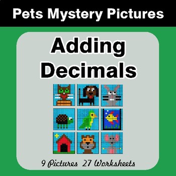 Adding Decimals - Color-By-Number Math Mystery Pictures - Pets Theme