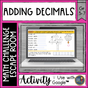 Preview of Adding Decimals Digital Math Escape Room - for Google™