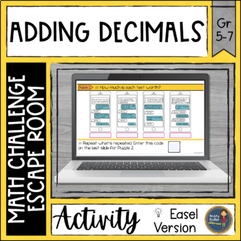 Preview of Adding Decimals Digital Math Escape Room - Made for Easel