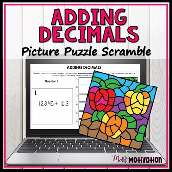 Preview of Adding Decimals Garden Themed Picture Scramble