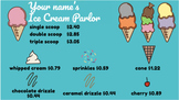 Adding Decimals - Ice Cream Parlor