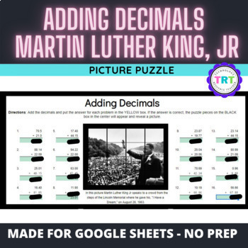 Preview of Adding Decimals Martin Luther King Jr Digital Puzzle 