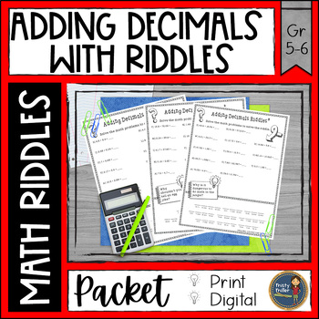 Preview of Adding Decimals Math Riddles Worksheets - No Prep - Print and Digital
