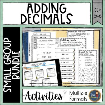 Preview of Adding Decimals Math Small Group Bundle - Assessments, Practice, Game, Test Prep