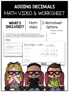 Preview of 5.NBT.7: Adding Decimals Math Video and Worksheet