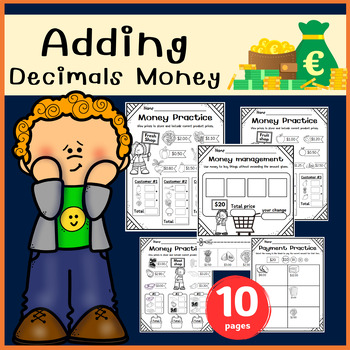 Preview of Adding Decimals Money Shopping Activity within 30 for First Grade Math Worksheet
