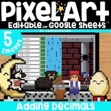 Adding Decimals Pixel Art Math Review on Google Sheets for