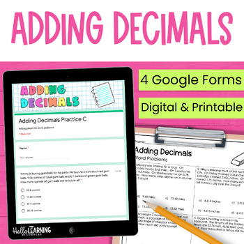 Preview of Adding Decimals Practice, Review and Assessment for Google Forms™ 