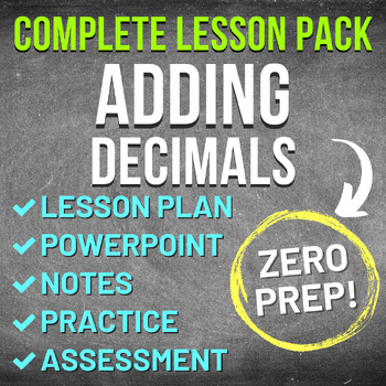 Preview of Adding Decimals Worksheet Complete Lesson Pack (NO PREP, WITH KEYS, SUB PLAN)