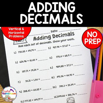 Preview of Adding Decimals Worksheets