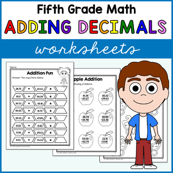 Preview of Adding Decimals Worksheets Fifth Grade Math No Prep Printables Addition