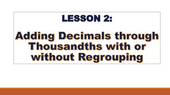 Preview of Adding Decimals through Thousandths with or without regrouping