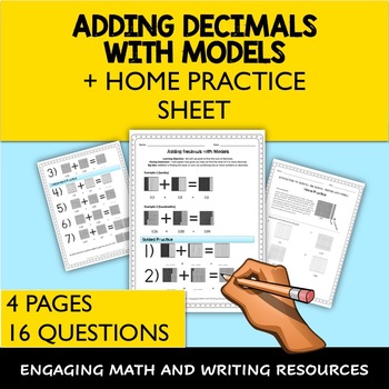 Preview of Adding Decimals with Models Worksheet + Home Practice
