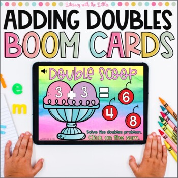Preview of Adding Doubles BOOM Cards Digital Task Cards Math Facts Practice Addition